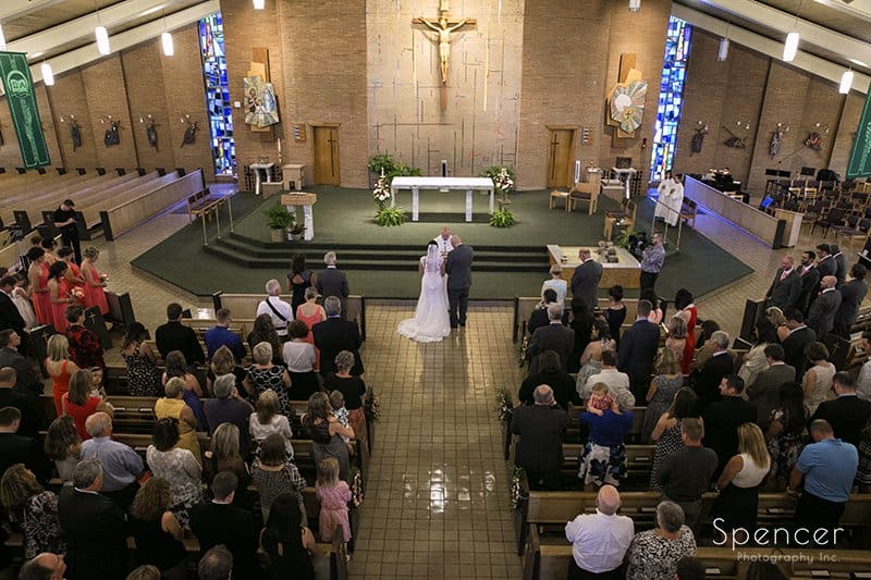 picture of wedding ceremony from balcony at Holy Family Church