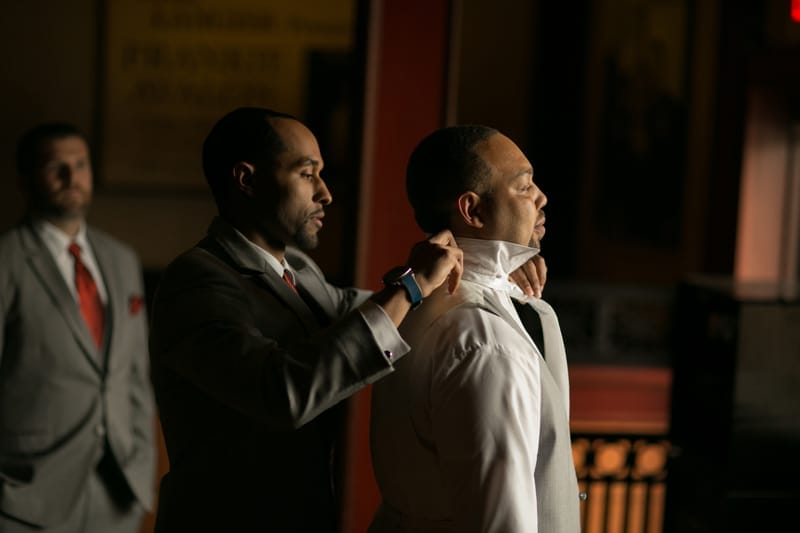 groom getting dressed on his wedding day at tangier