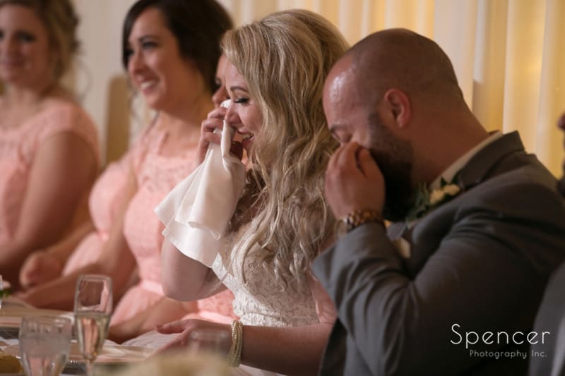 bride crying at tanglewood country club reception