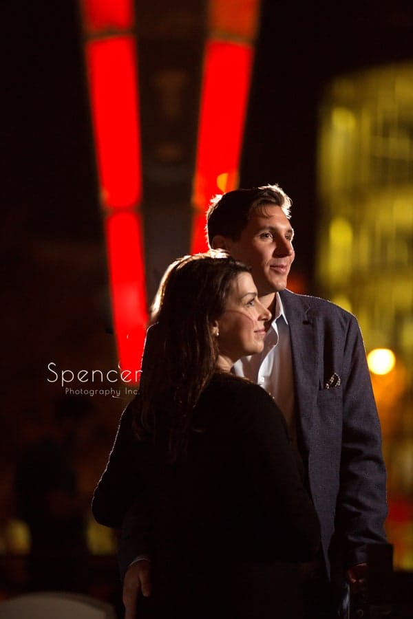 couple posing on east fourth cleveland during engagement pictures