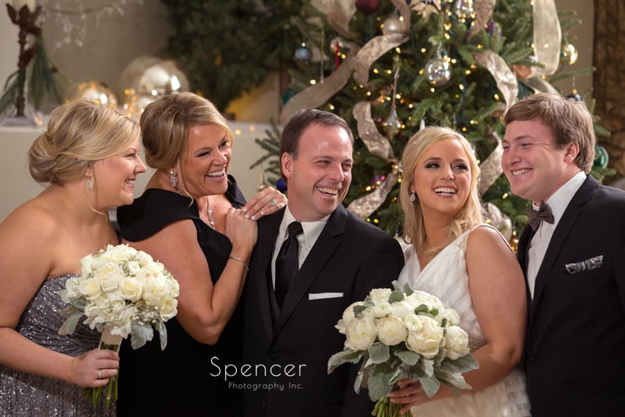 family laughing in cleveland wedding at christmas