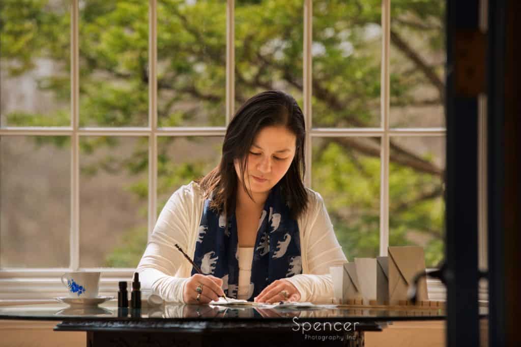 wedding calligrapher working at O'Neil House Akron