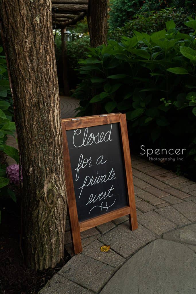 sign greeting guest at wedding reception at Thorncreek Winery