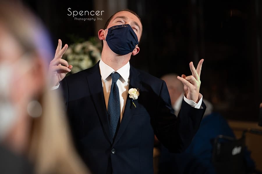 groomsmen dancing at wedding reception at Hillbrook