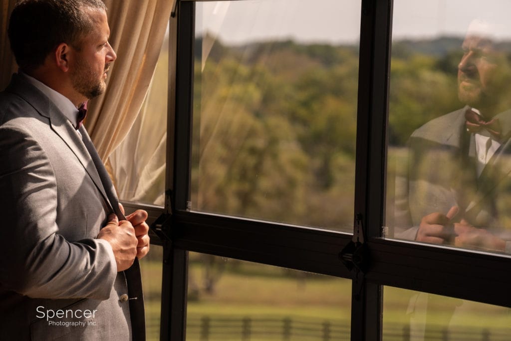creative groom portrait at Parker Barn Copley