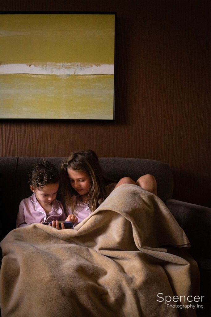 flower girls watching video