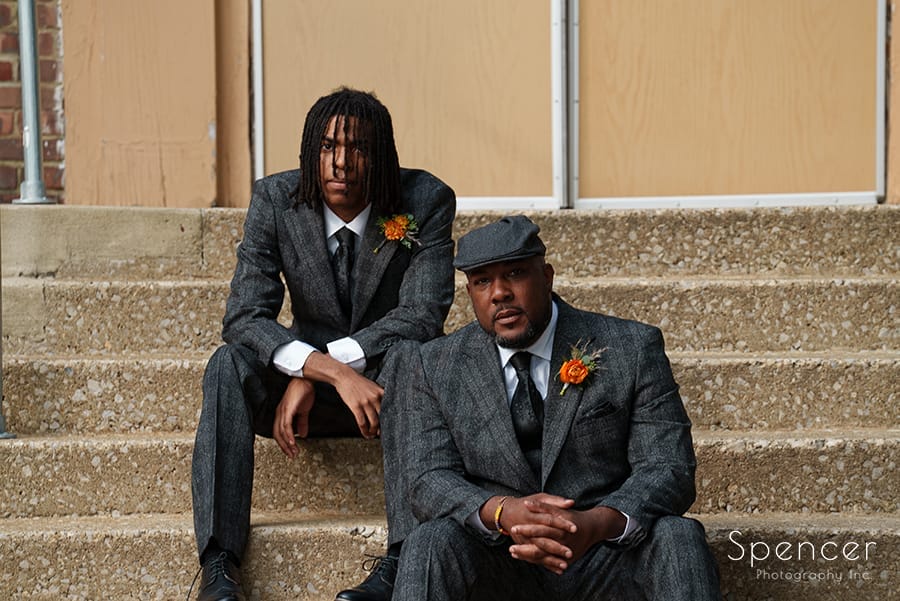 portrait of groom with son